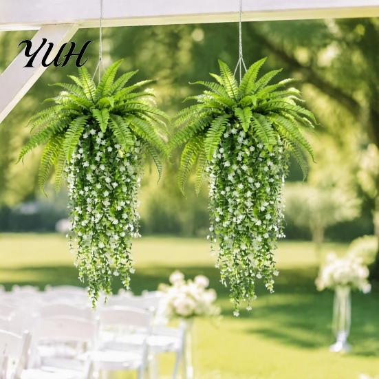 Realistic Plastic Vines 1/3/4Pcs Hanging Artificial Flower Decoration, UV Resistant Fake Fern & Floral Wedding Party Flowers Vine, Wall Faux