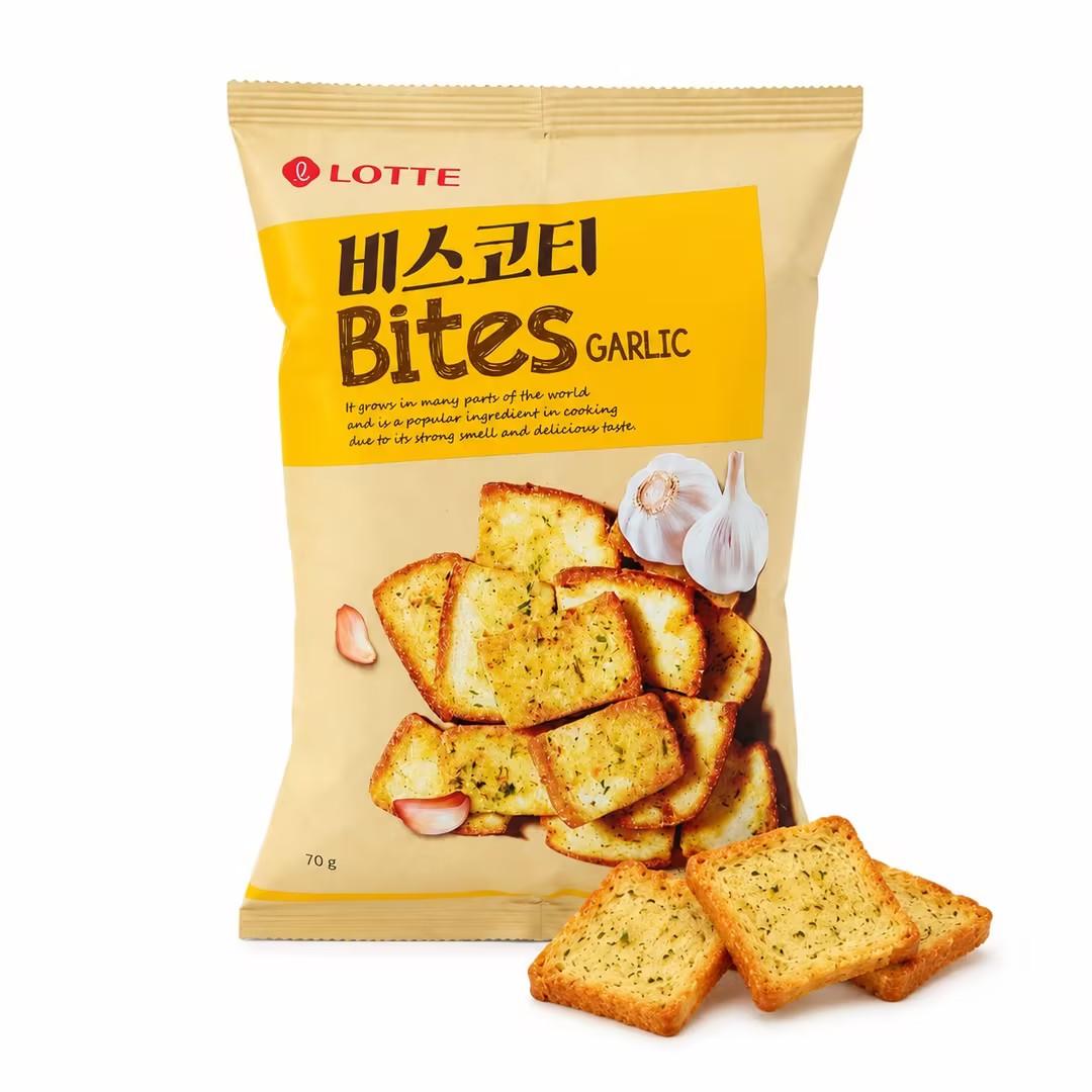 Lotte Garlic‑Flavored Baked Bread Chips 70g garlic flavor,crispy,baked snacks Garlic‑Flavored 70g