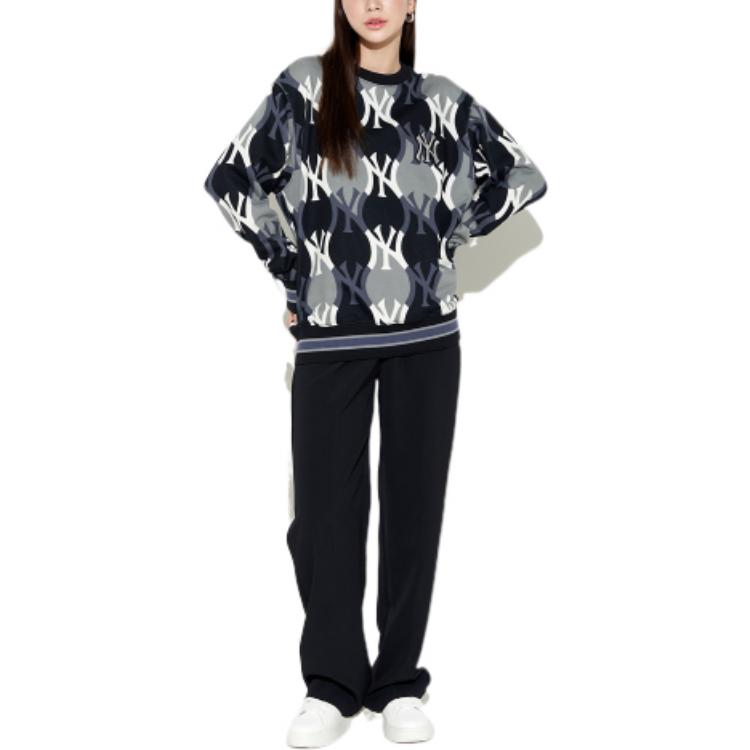 MLB FW22 Pattern Embroidered Crew Neck Pullover Long Sleeve Sweatshirt Unisex sweatshirt Black 3AMTY0124-50BKS