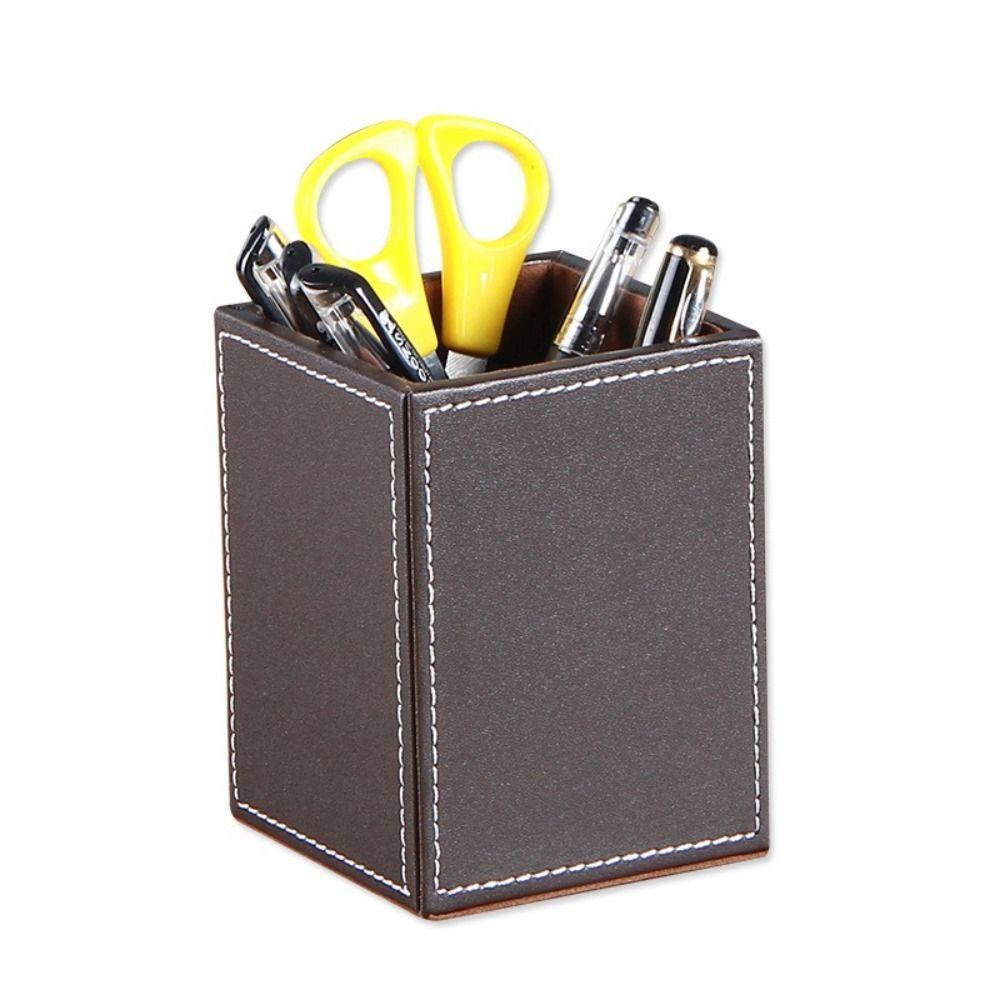 New PU Leather Pen Holder Round/Square Large-capacity Stationery Storage Holder Portable Desktop Organizer Student Gift