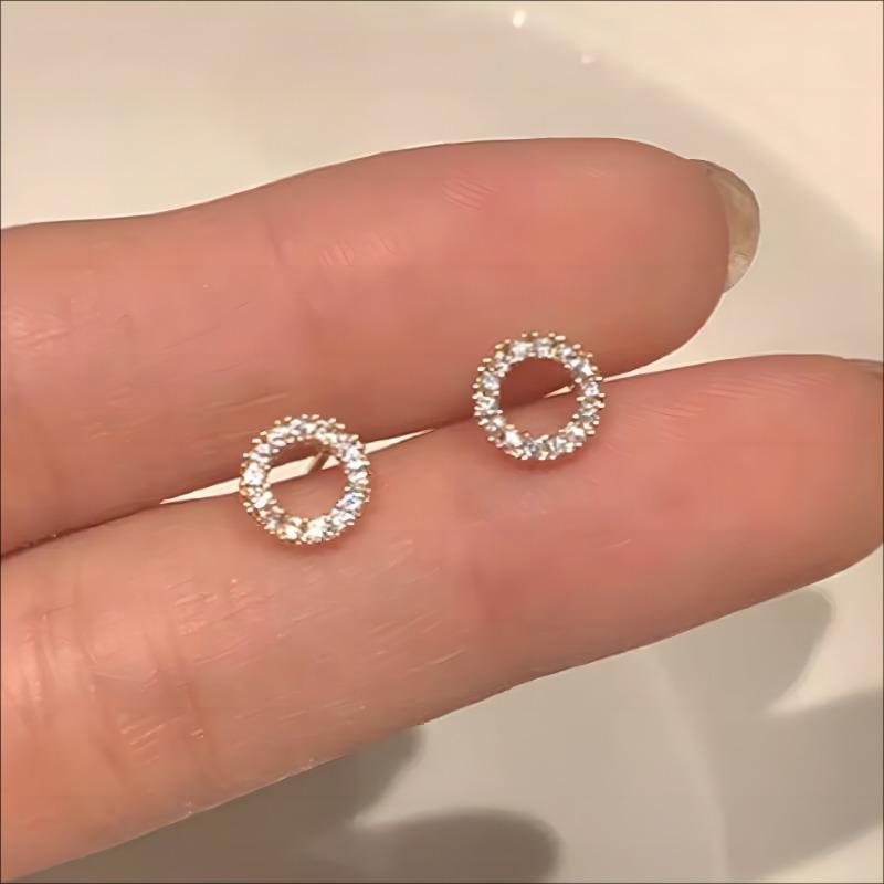 Boucles d'oreilles puces cercle simples élégantes mode polyvalentes délicates cristal sensation premium strass coréennes quotidiennes zircon accessoires