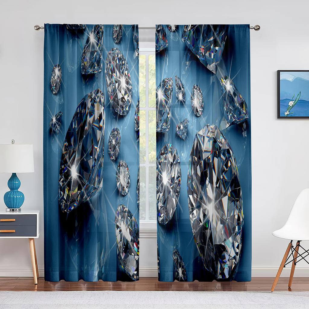 Falling Jewelry Diamonds On The Black Background Tulle Curtains for Living Room Bedroom Decor Chiffon Sheer Voile Window Curtain