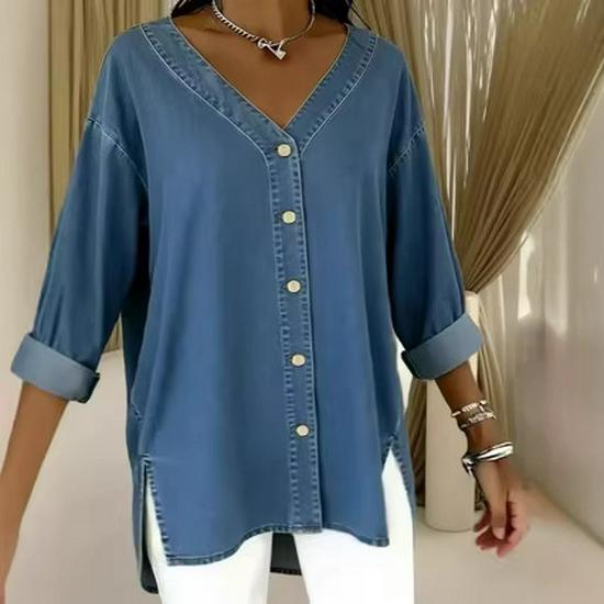 

2026 Spring Women s European & American Street Fashion Denim V-Neck Top Arrival M