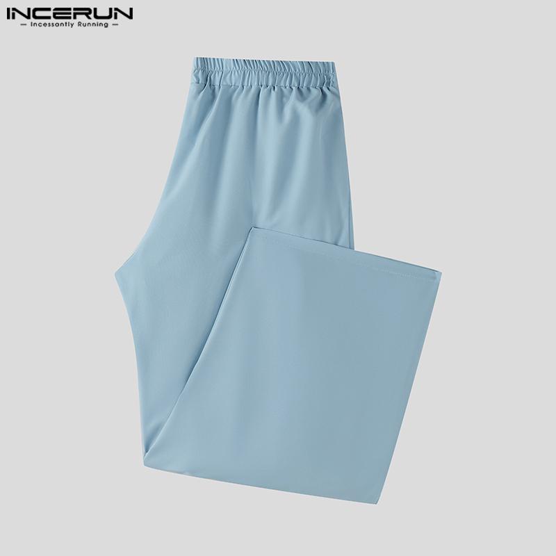 INCERUN 2-teiliges Herren-Set: Hemd mit Reverskragen, leicht transparent, langärmlig, mit weitem Bein und lange Hose