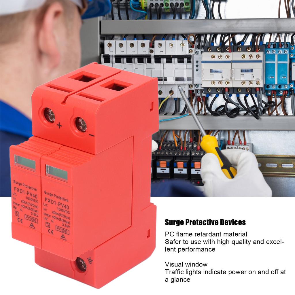 2 Stück DC 500V/DC 750V/DC 1000V SPD Schutzgeräte DC Photovoltaik Überspannungsableiter 2P 40KA FXD1‑PV40