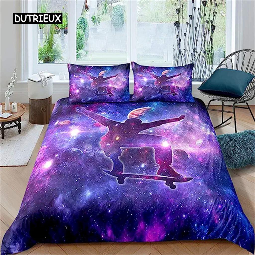 Copripiumino Skateboard Set Copripiumino Skateboarder Misura Queen Set Biancheria da Letto Hip Hop Hippie Gioco Sport Estremi All'Aperto
