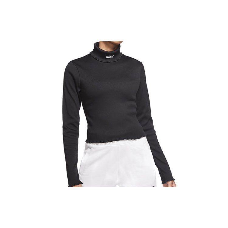 Nike T Shirts Women's Black Stand Collar Moderate Straight Fit CU5365-010