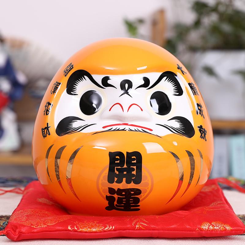 7.5 inch Japanese Ceramic Daruma Doll Lucky Charm Feng Shui Zen Ornament Centerpiece Money Box Home Desktop Decoration