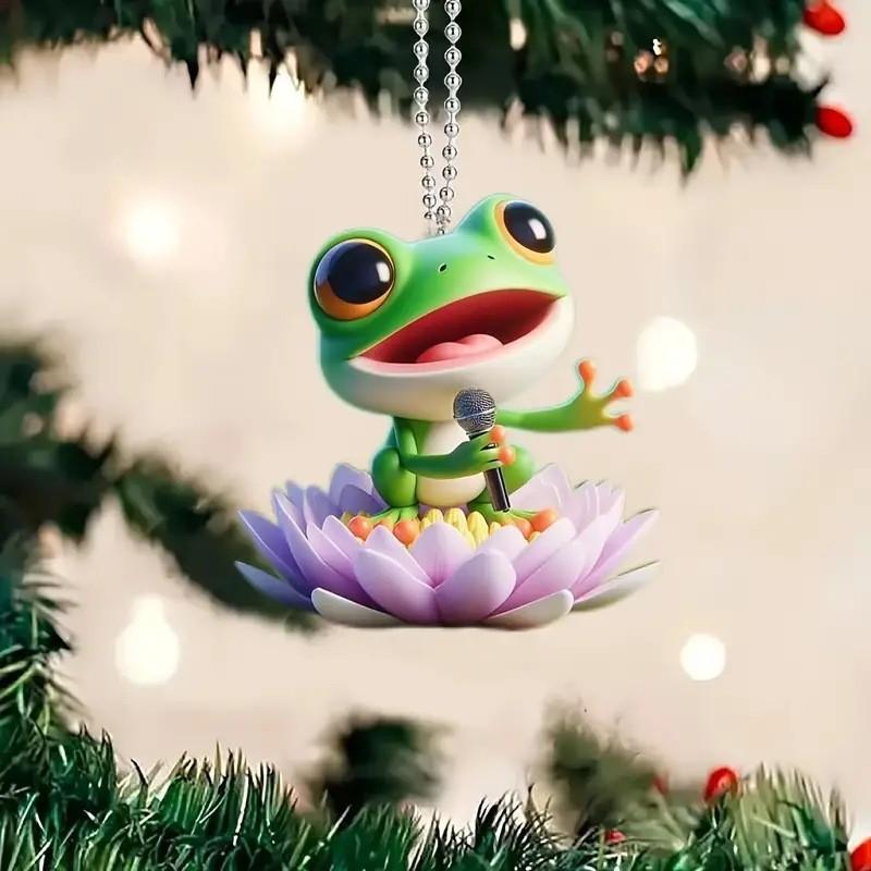 Charming Acrylic Frog With Flower Decoration Car Hanging Ornament Ideal For Car Decor