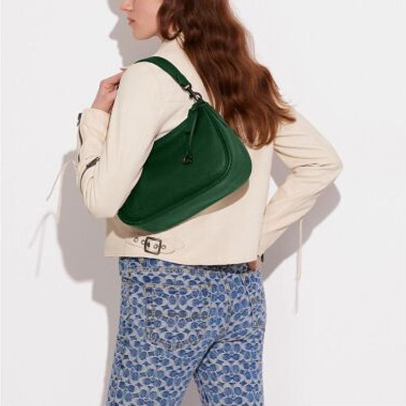 New COACH Cary Pebbled Leather Shoulder Bag, Handbag, Shoulder Bag Women's Deep Pine Green CC437-V5CZS