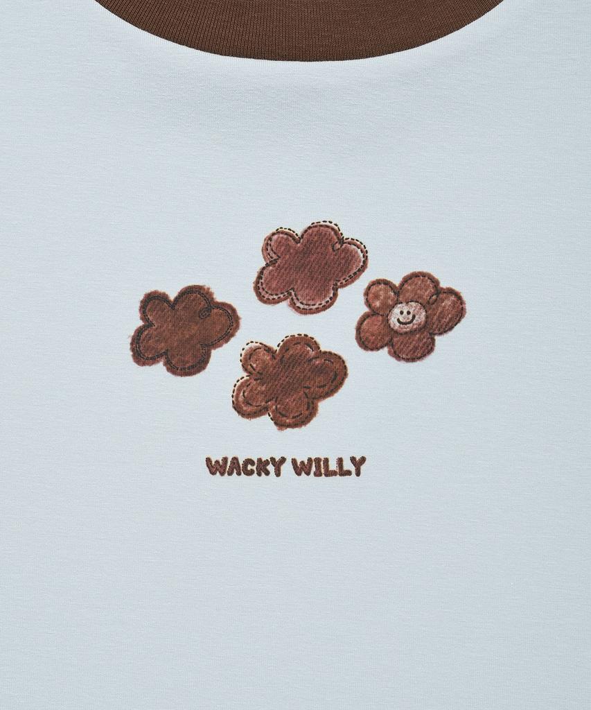 WACKY WILLY Women'S Ringer Graphic Crop Short Sleeve T-Shirt Sky Blue
