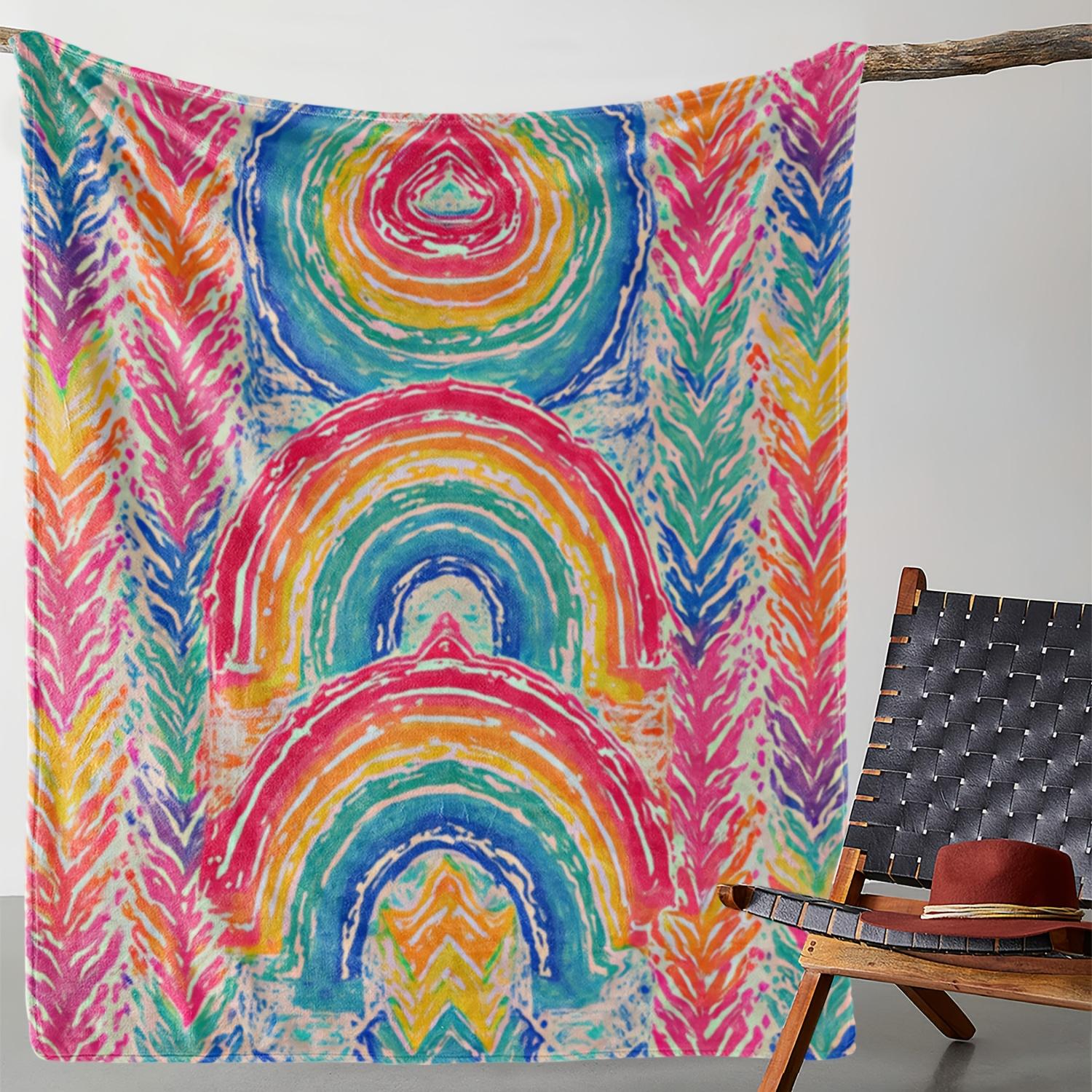 

1pc Zeal Lily Flannel Blanket - Rainbow Pattern with Multicolor Pastel Hues, Soft Warm All-Season Throw for Bed, Sofa, Travel 75x90cm28x35in