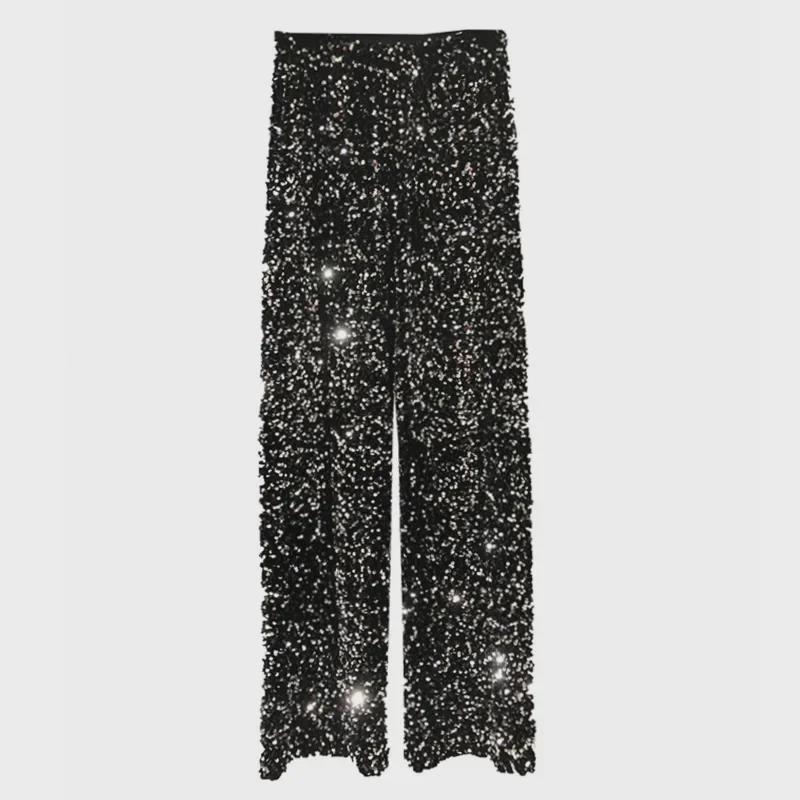 Women's Korean Velvet Sequin Wide-Leg Pants – Thick, Shiny, Extended Straight Fit for Autumn and Winter