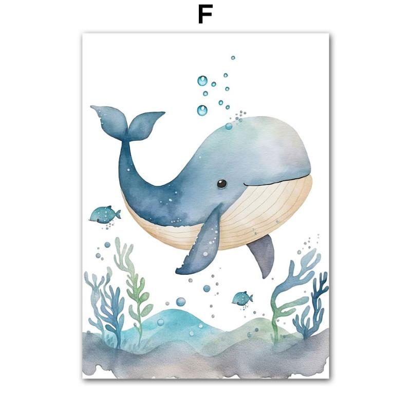 Cute Whale Sea Horse Octopus Crab Turtle Wall Art Posters And Prints Nordic Nursery Canvas Painting Picture Baby Kids Room Decor