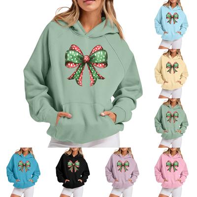 Damen Bedrucktes Langarm Rundhals Lässiges Kapuzen-Kängurutaschen-Pullover-Sweatshirt-Oberteil