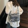 Women Crossbody Bag Vintage Shoulder Bag Multi-Layer Pocket Denim Bag