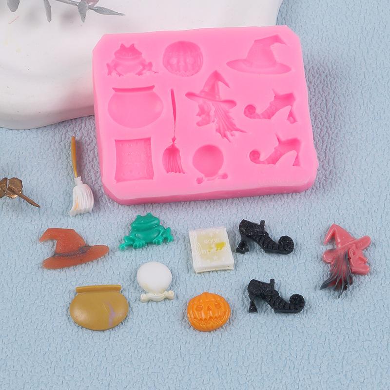 Halloween Silicone Molds Non-stick Ghost Pumpkin Bat Skull Witch Hat for DIY Fondant Pudding Cupcake Chocolate Candy Baking Mold