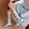 Girls Kawaii Ballet Socks Cream Color Bubble Ruffle Cuff Lace Trim Korean Sweet Style Stacked Sock Spring Fall Soft Cotton Sock