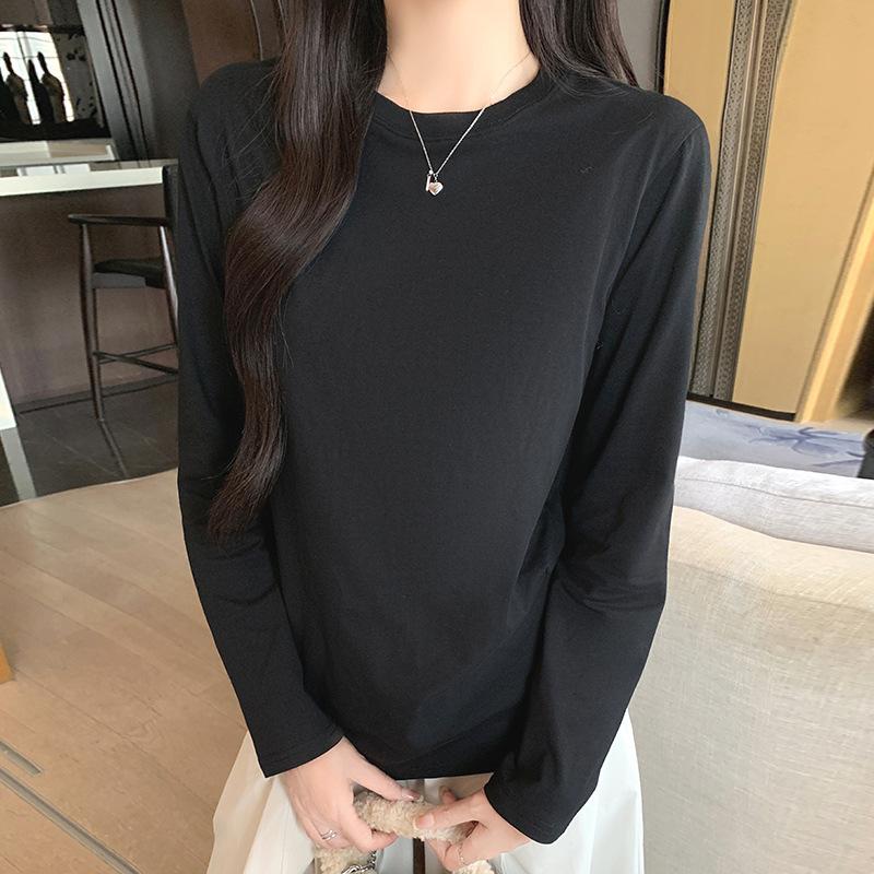 K2718 Women S Loose Fit Round Neck Long Sleeve Cotton T Shirt Basic Top