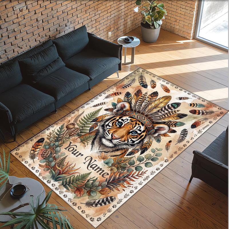 Leopard Theme Crystal Velvet Floor Rug Personalized Custom Name Text Warm Carpet Home Decoration