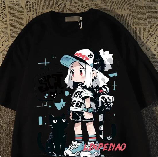 Japanese-style Cartoon Girl Print Short-sleeved T-shirt, Men's and Women's Trendy Brand, Niche Pure Cotton Top