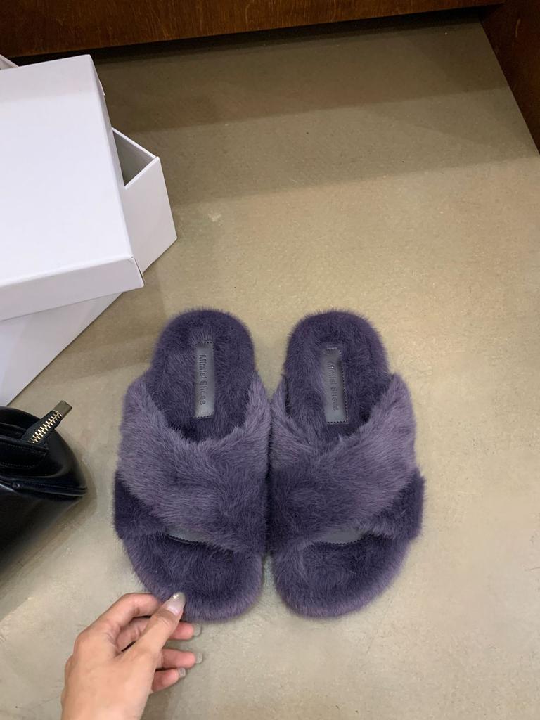 M68-8~ Platform-soled French cross-strapped open-toed fluffy slippers for women's shoes, new for autumn and winter 2025