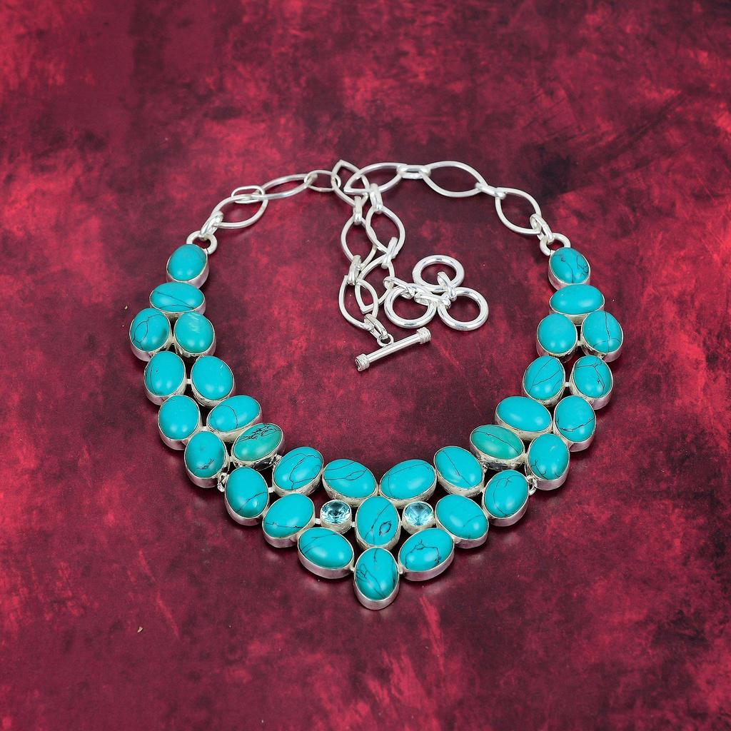 Santa Rosa Turquoise 925 Solid Sterling Silver Necklace, Handmade Gemstone  Necklace Jewelry, Gifts For Wife Brand New Necklace