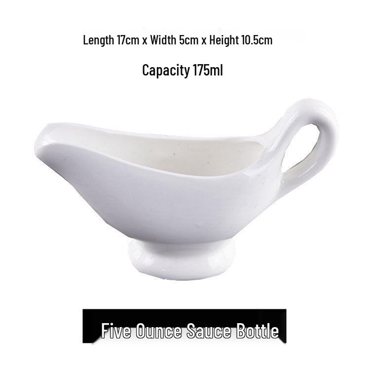Elegant White Ceramic Sauce Boat - Steak Sauce, Salad Seasoning Dispenser for Restaurants and Hotels
