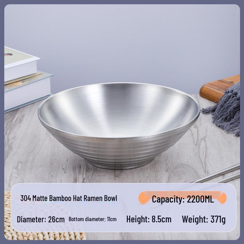 304 Stainless Steel Double Layer Heat-Insulated Ramen and Soup Bowl - Large Gold Noodle Mixing Bowl