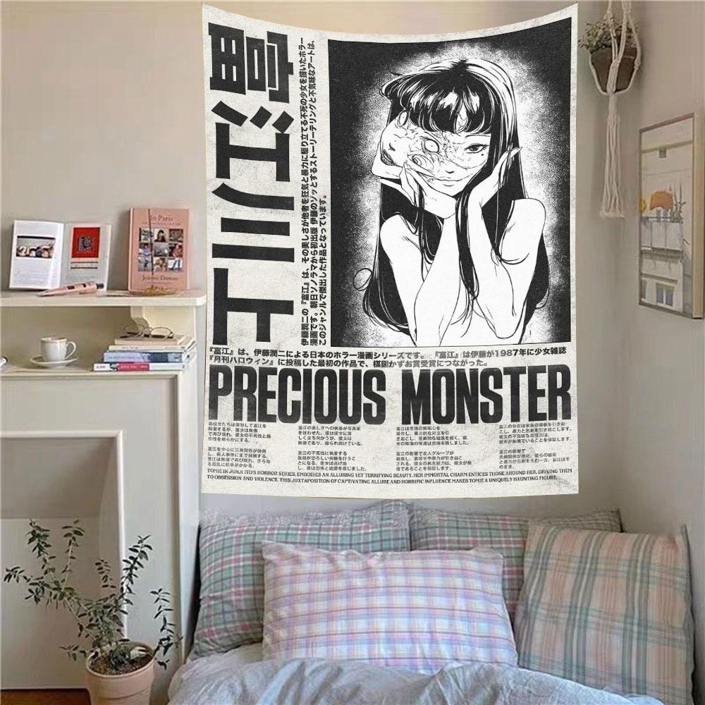 

Popular Anime Tomie Kawakami Black And White Printed Tapestry Wall Hanging Home Decor Bedroom Aesthetic Background Cloth 74x94cm(29x37in)