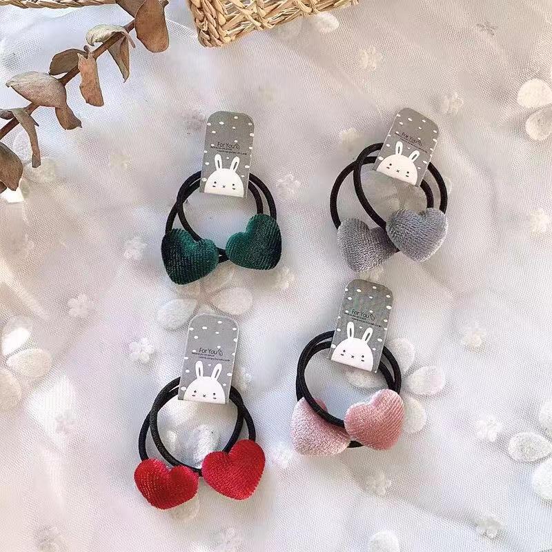 5pcs Velvet Heart Plaid Star Button Princess Headwear Kids Elastic Hair Bands Children Hair Ties Ropes Girls Accessories Baby Headdress