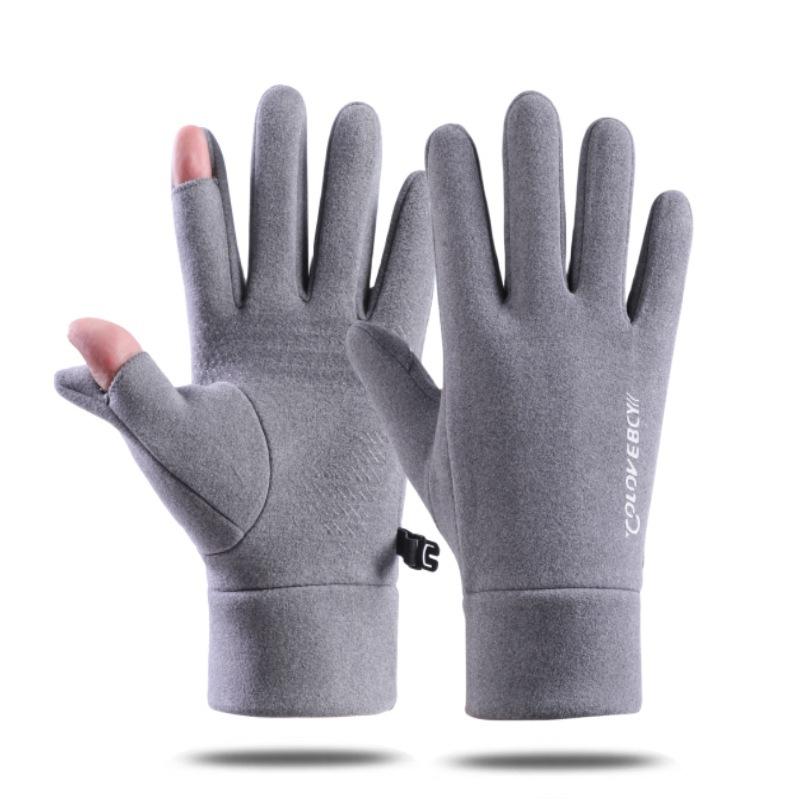 Cycling Gloves Autumn and Winter Velvet Warm Cold Outdoor Sports Cycling Skiing Leak Two Finger Non-slip Touch Screen Gloves