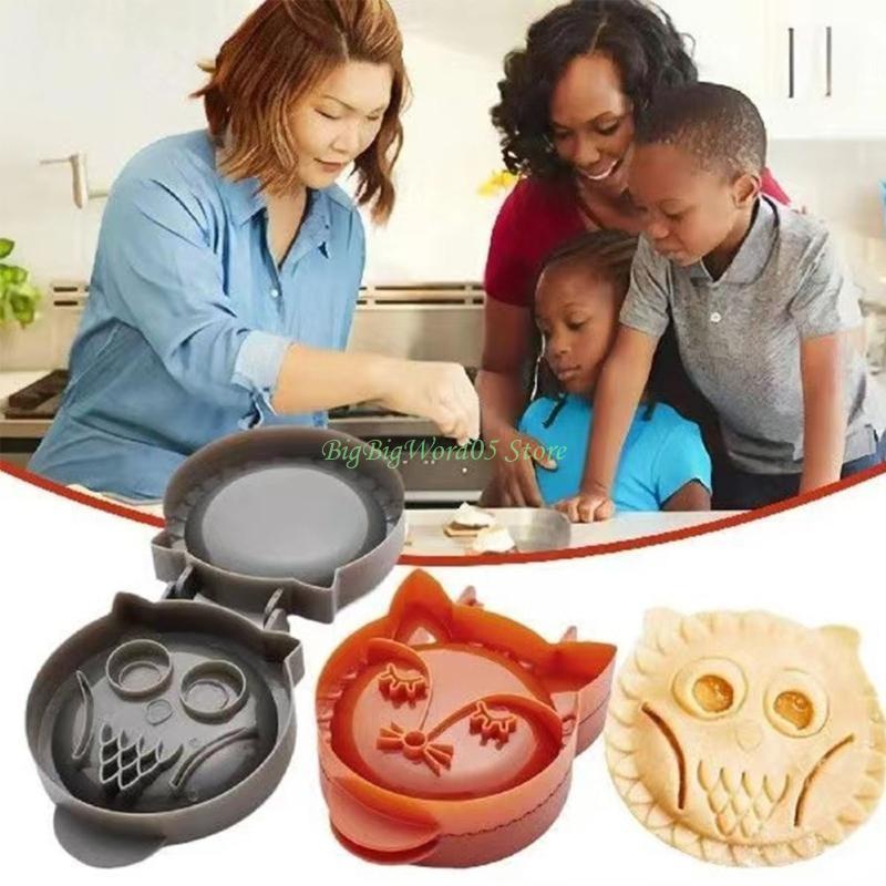 

24TE 2pcs Cute Animals Hand Pie Molds Fox Owl Pie Cutter Biscuit Mold Dough Presser Pocket Pie Molds for Christmas Party CN