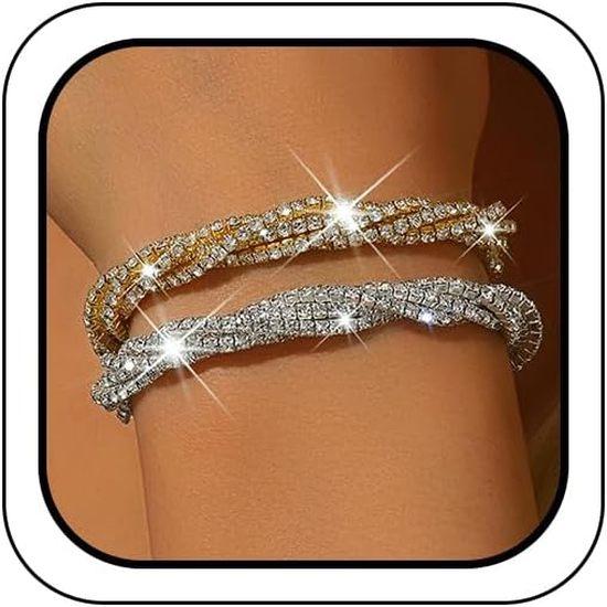 Bling Silver Rhinestone Stretch Tennis Gold Bracelet for Women Jewelry Gift