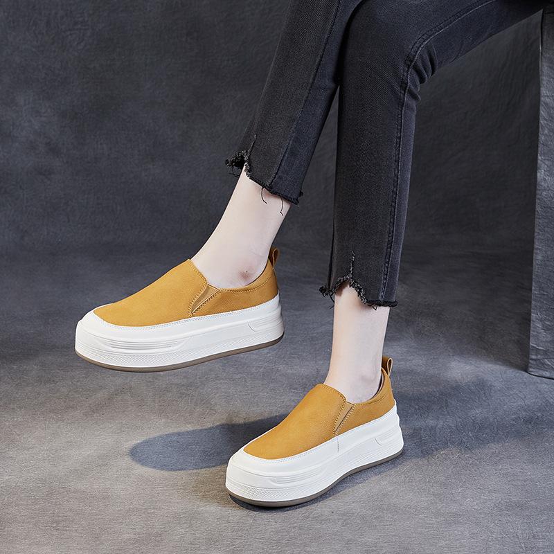 Pantofi Casual din Piele Naturală Femei Mocasini cu Talpă Moale din Piele Femei Modă Versatil Casual Pantofi de Damă Pantofi cu Platformă Retro