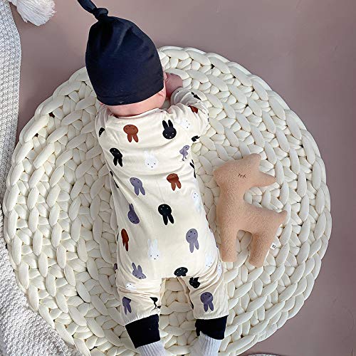 Baby Clothes, Long Sleeve Romper, Spring/Autumn Newborn Coverall, Unisex Pajamas for Boys and Girls, Pre-birth Gift, Rabbit Print, Apricot Color, Size