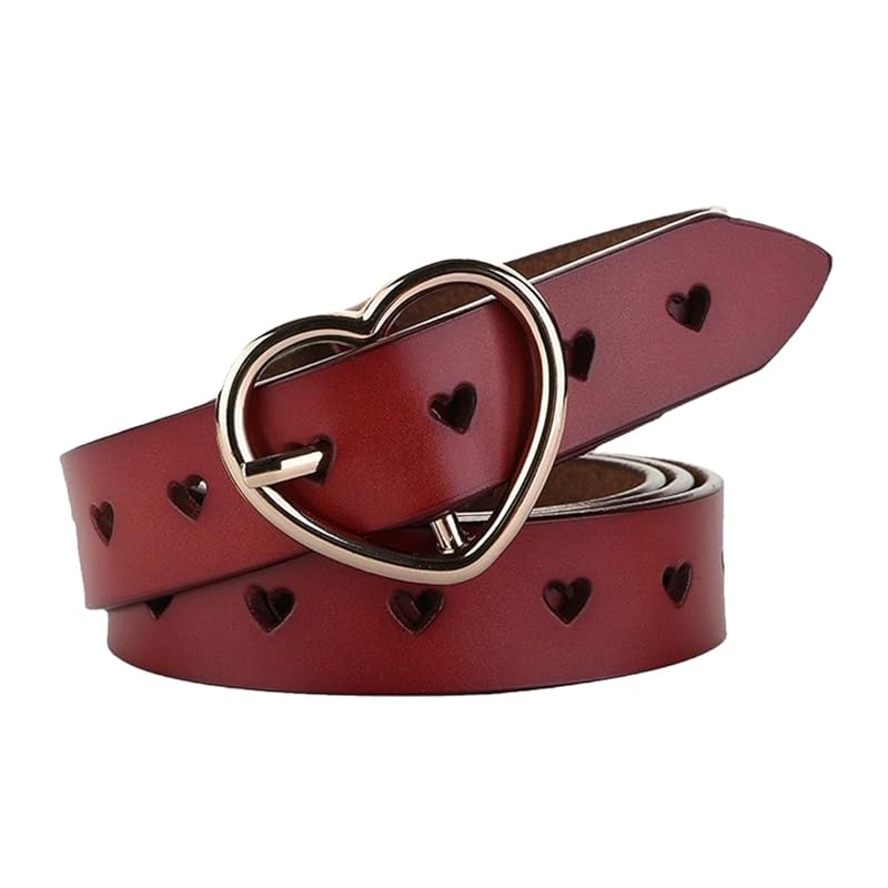 

[KASSAI] genuine leather heart belt (wine, 122cm)