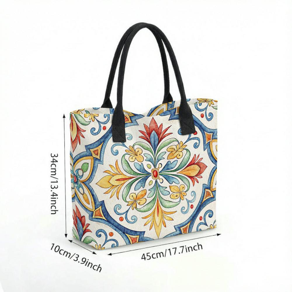  Bohemian Pattern Tote Bag Casual Large Capacity Shoulder Handbag for Daily Use