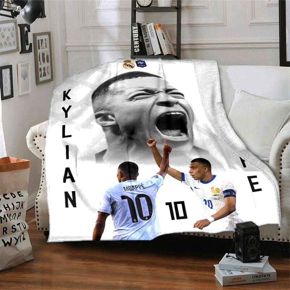 Star Player Kylian Mbappé Blanket Warmthful Decor Perfect for Office Office Chair Seaside Four Seasons Multipurpose Modern
