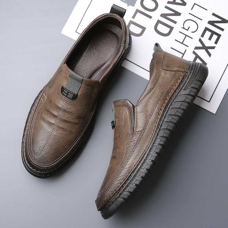 Men's Leather Shoes Autumn and Winter Casual Leather Shoes Men's Driving Shoes Men's Non-slip Velvet Warm Business Leather Shoes