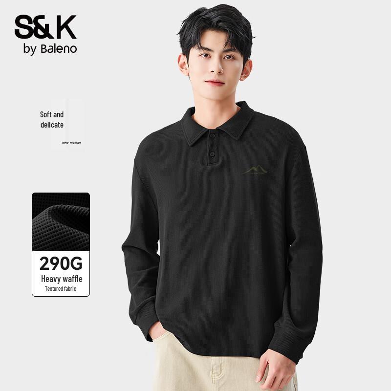 Baleno S&K Men's Waffle Knit Long Sleeve Polo Shirt