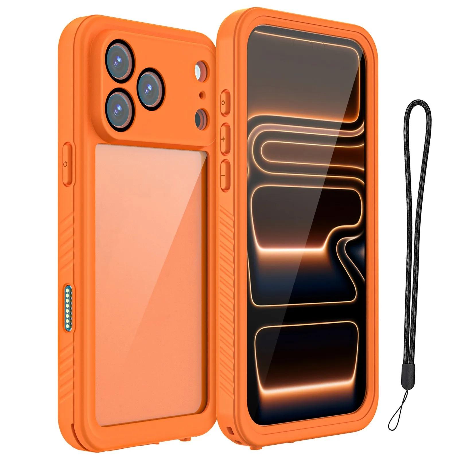 

For IPhone 13 14 15 16 16e 17 Air IP68 Waterproof Diving Protective Case Built-in Screen Protector Shockproof Dustproof Cover Pc + tpu&Case & Strap&iPhone17 оранжевый