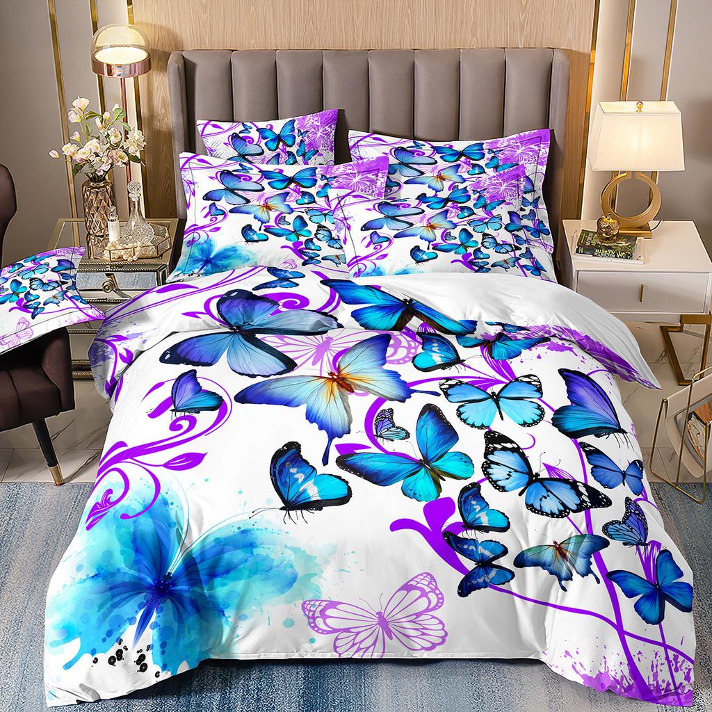 Butterfly Flower 3D Digital Printing Three-Piece Rose Quilt Cover