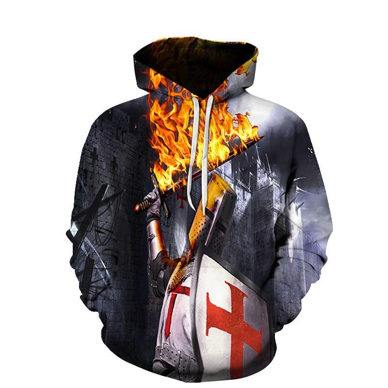 Podzimní 3D mikiny s potiskem templářských rytířů, módní, ležérní, sportovní, s dlouhým rukávem, pánské mikiny s kapucí