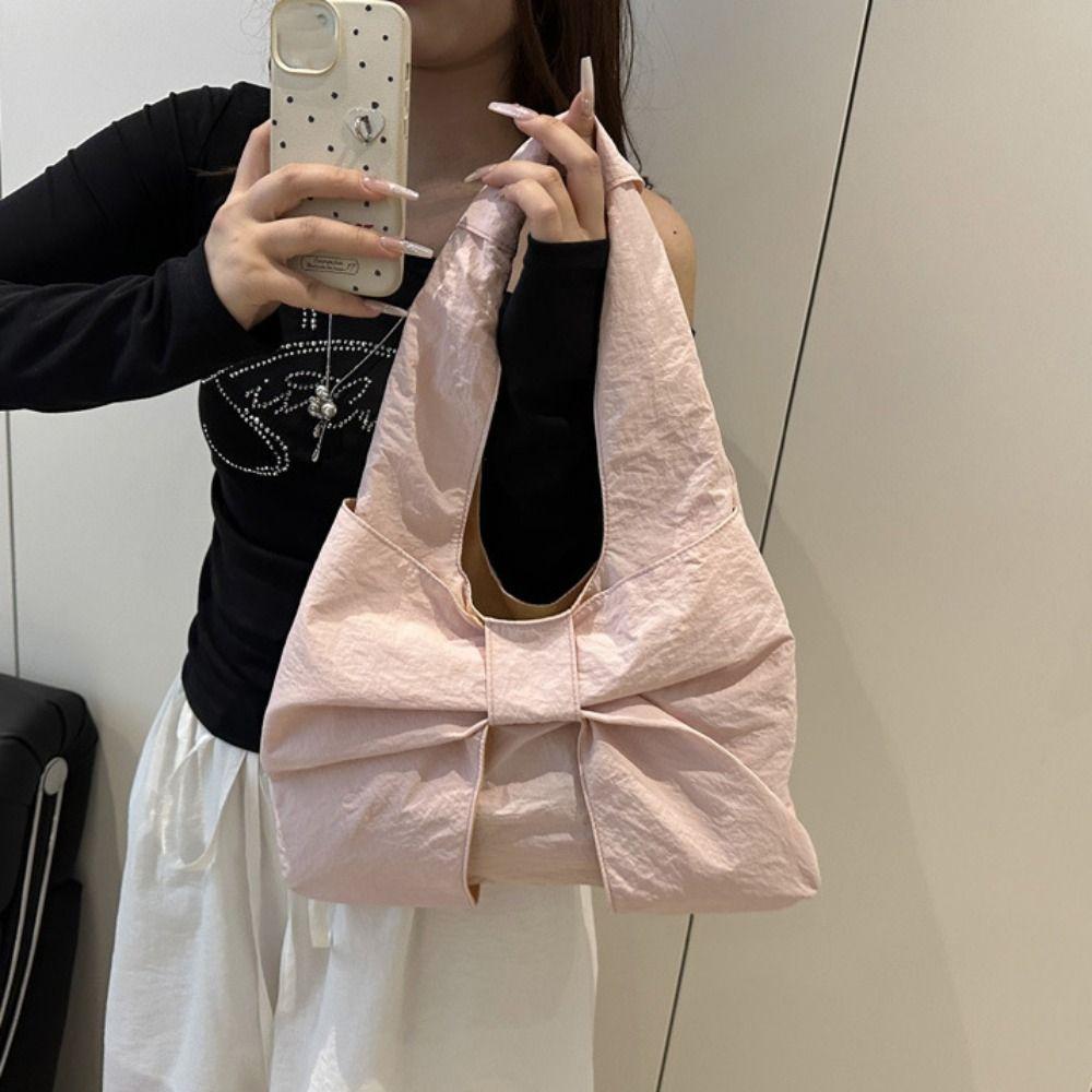 Large Capacity Bow Shoulder Bag Korean Style Plaid Tote Bag Casual Handbag  Women
