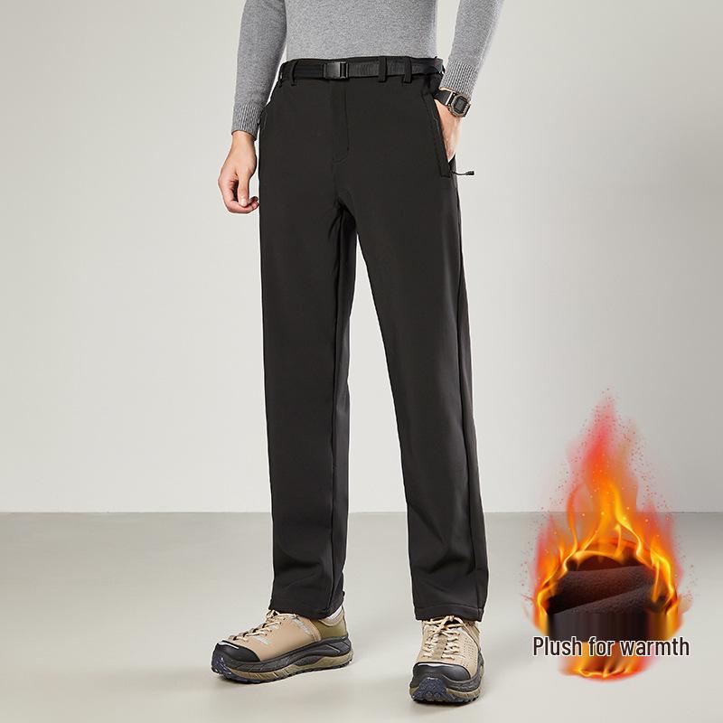 Unisex Fleece-Lined Soft Shell Pants: Warm, Waterproof, Elastic, Straight-Leg for Autumn/Winter Outdoor Hiking & Mountaineering.