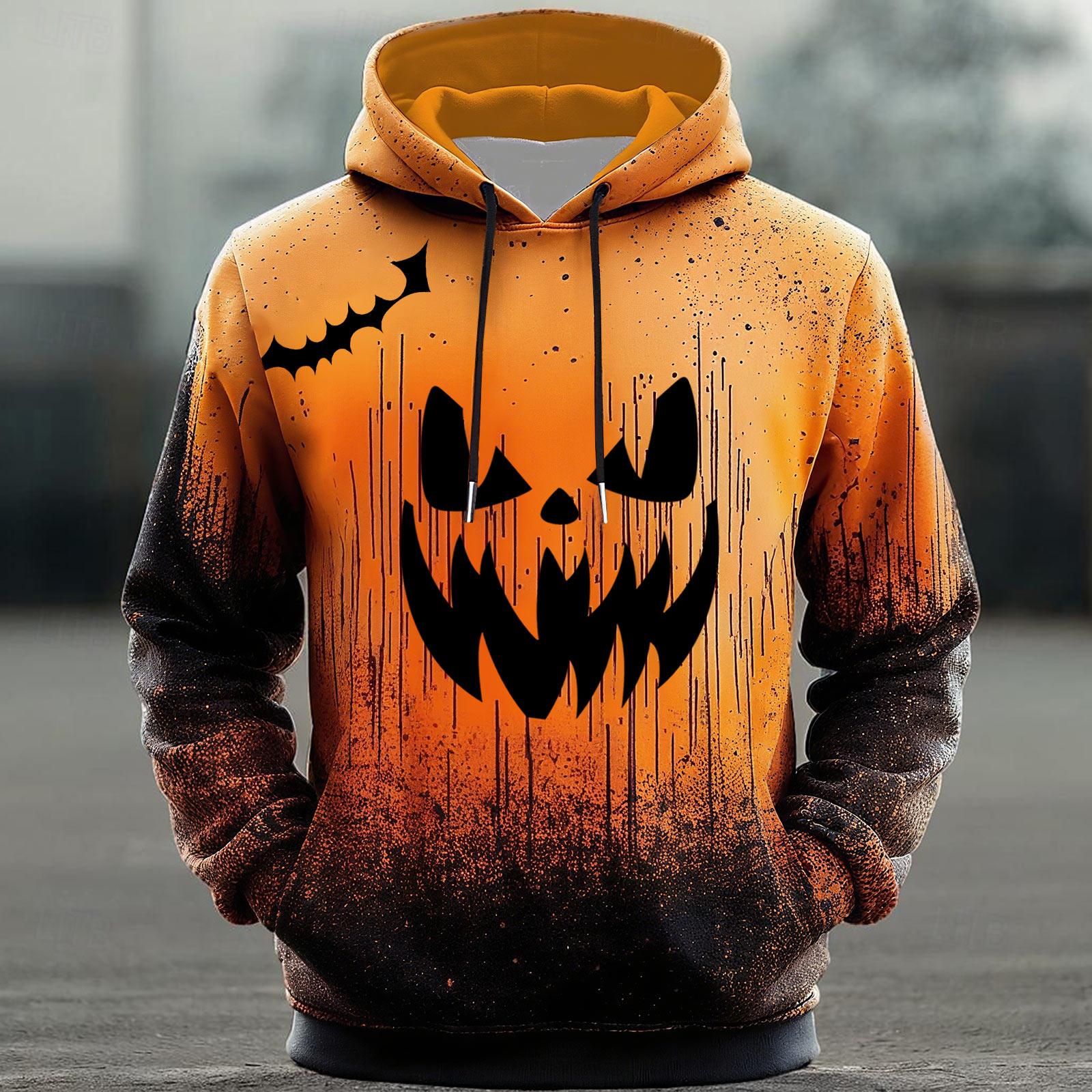 

Мужская толстовка на Хэллоуин, забавная толстовка с лицом тыквы, страшный топ с длинным рукавом M