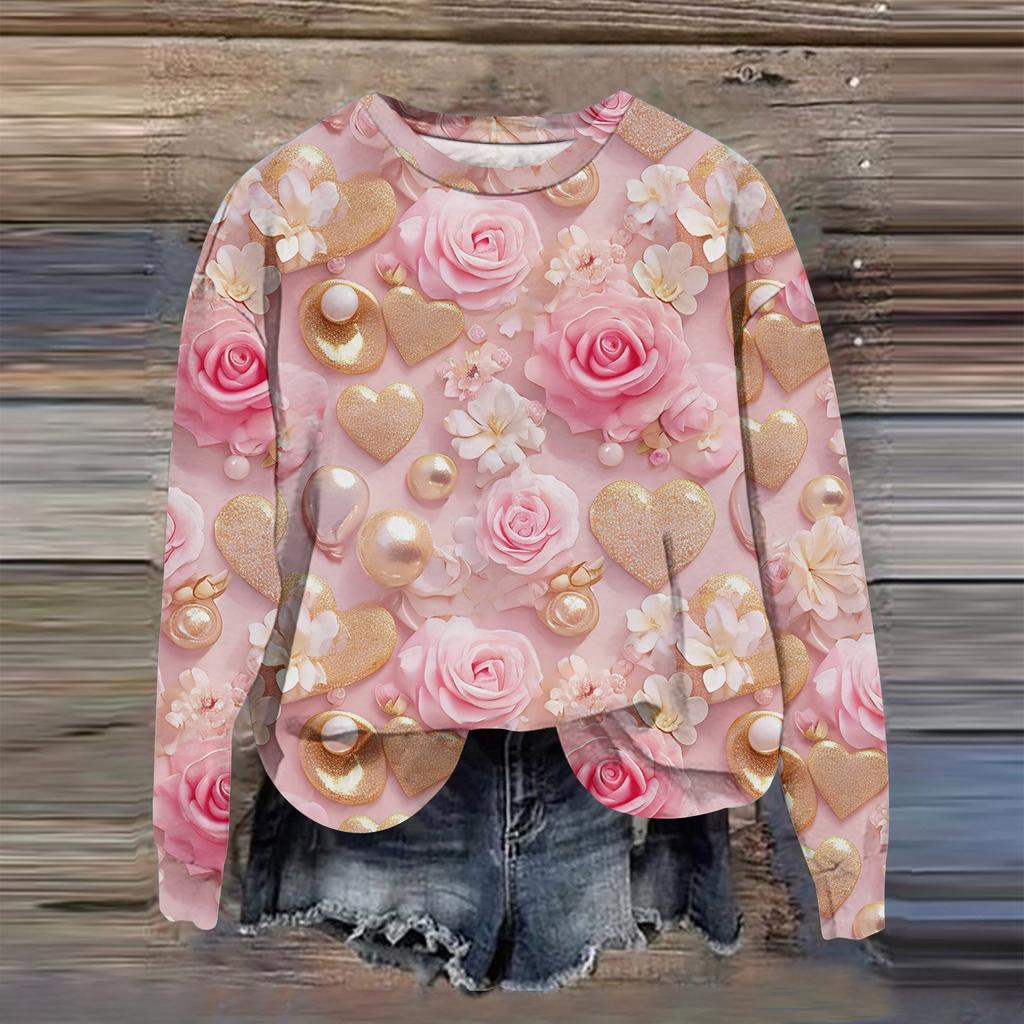 Women's Fashion Printed Long Sleeve Loose Round Neck Sweatshirt Top Fall