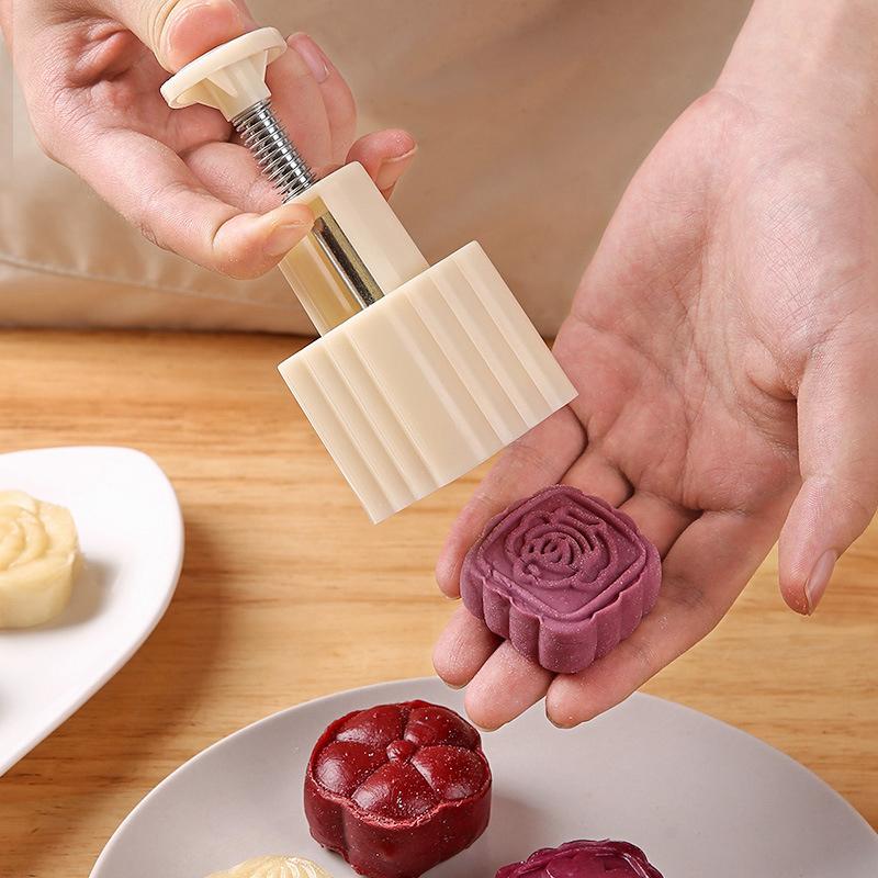 Mooncake Mold Mid-Autumn Festival Hand-Pressure Flower Moon Cake Mould Diy Hand Mooncake Pressure Fondant Decoration Tools