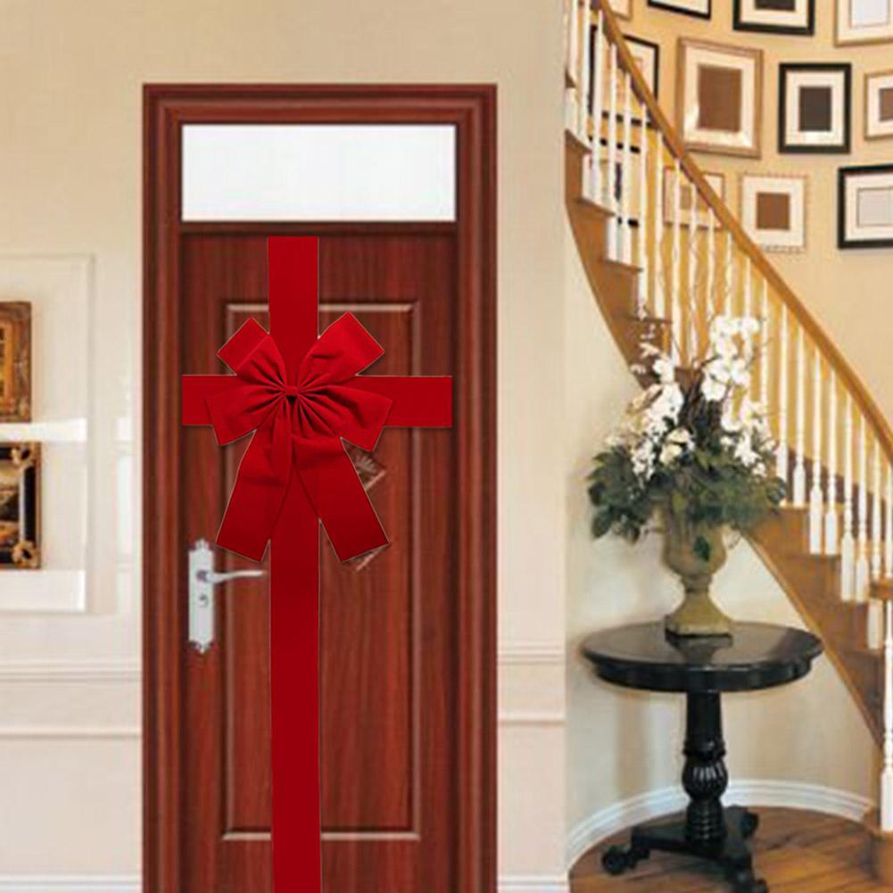 Large Size Christmas Front Door Hanging Bow Knot Imitation Linen Ribbon New Year Xmas Front Door Decoration DIY Big Bow Gifts